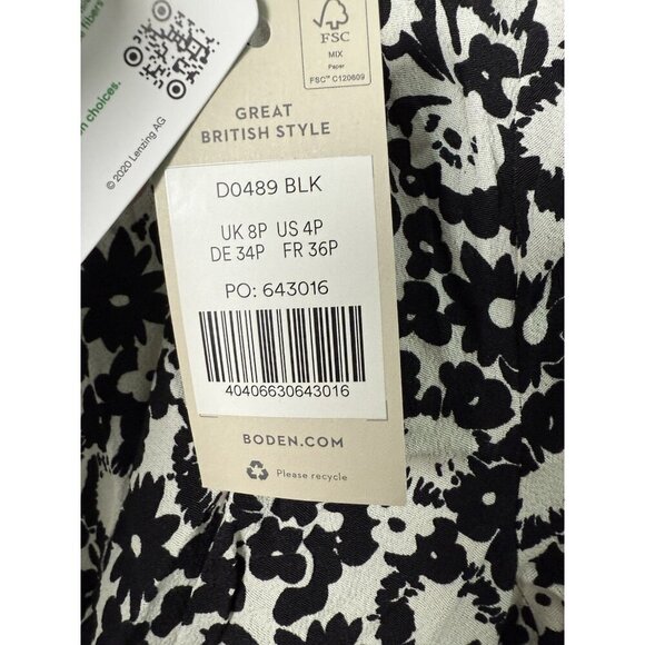 Boden Crew Neck Midi Tea Dress in Black Bloom Silhouette NWOT Size US 4P - Picture 5 of 12